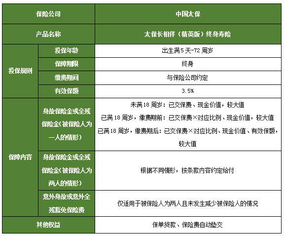 太平洋长相伴精英版终身寿险怎么样?现金价值表?